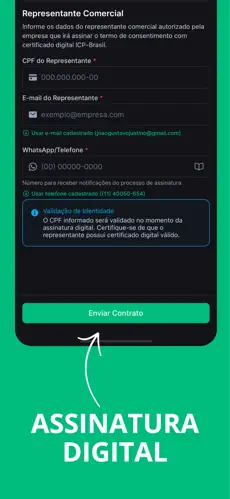 Tela de assinatura digital com validação de identidade
