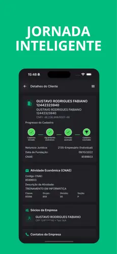 Tela de jornada inteligente mostrando progresso de cadastro do cliente