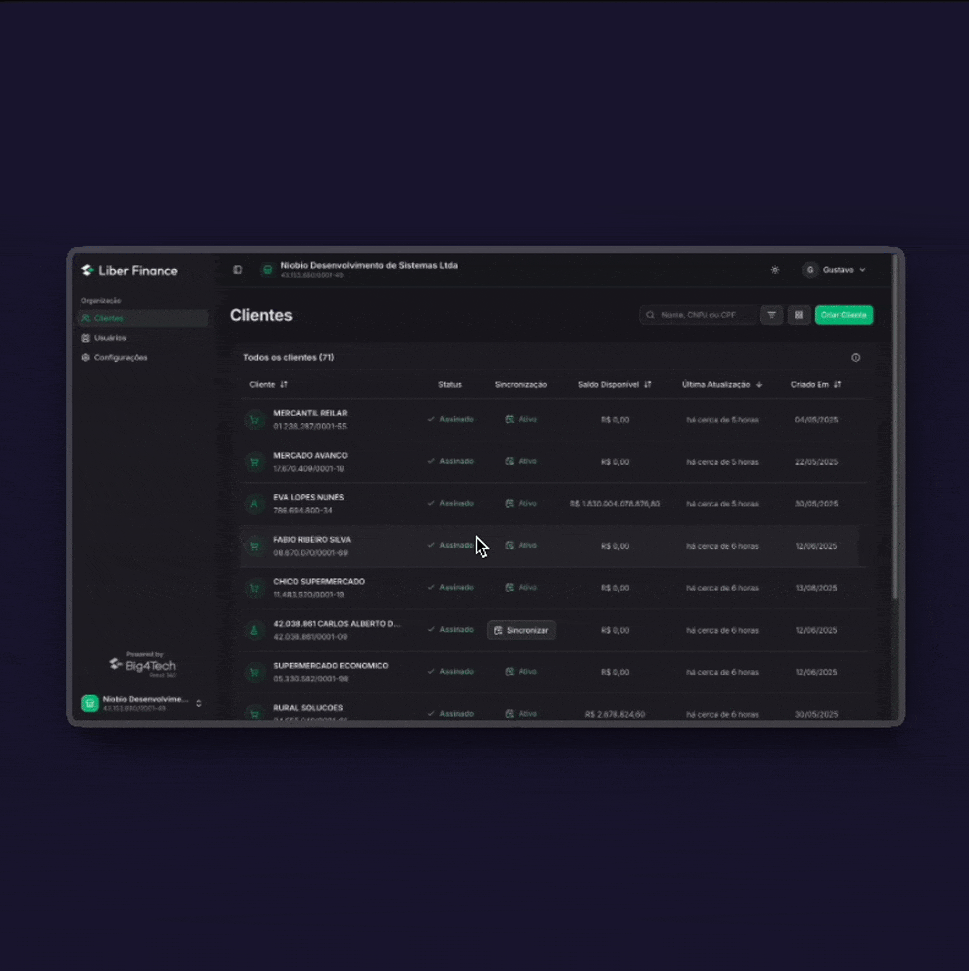 Liber Finance - Cadastro de Cliente